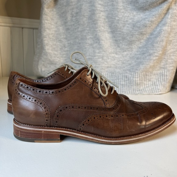 Warfield & Grand Men's Size 11.5 Wing Tip Oxfords Roy Brown Leather Dress Shoes - Picture 3 of 16